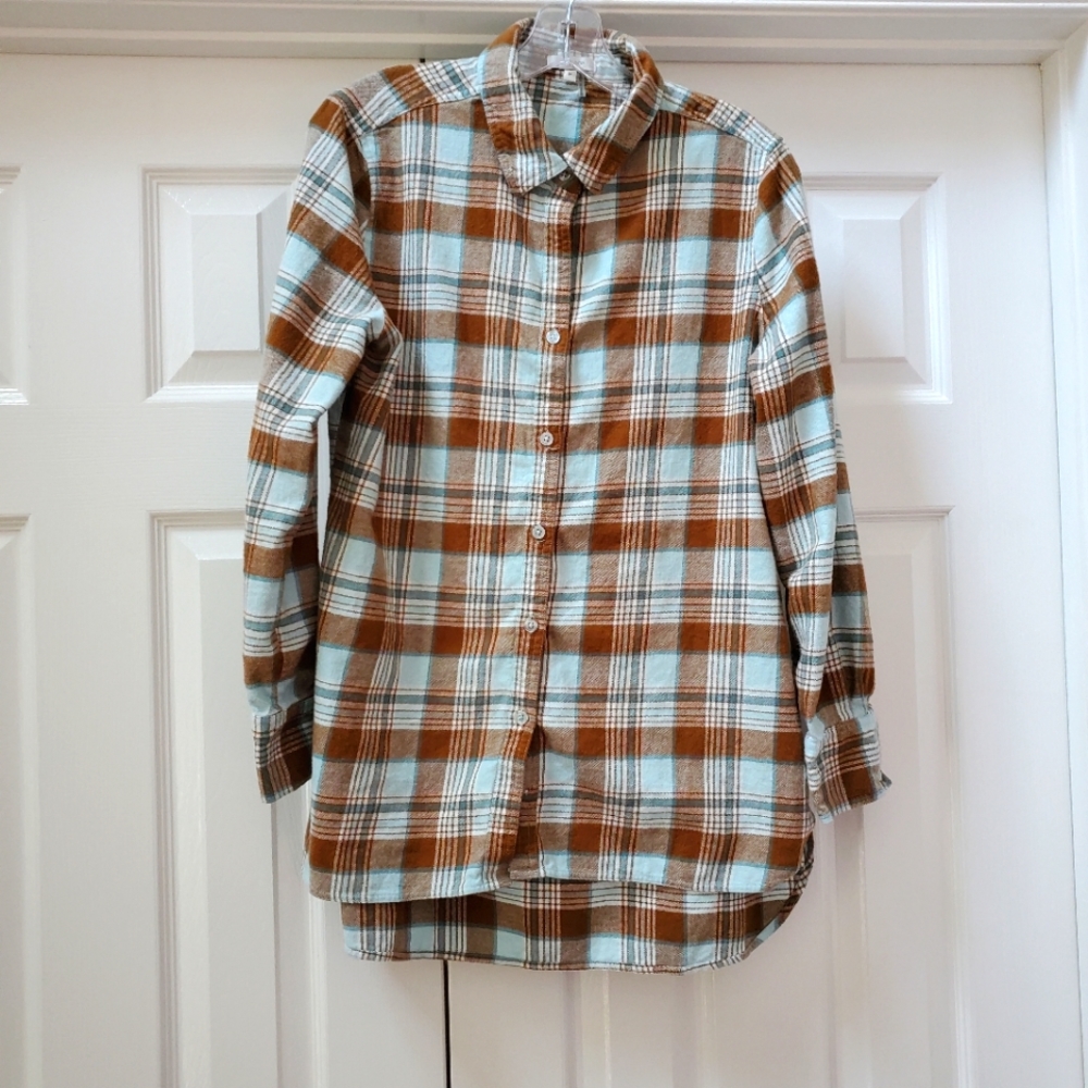 Tyler Boe Light Blue & Brown Plaid Flannel Shirt MEDIUM